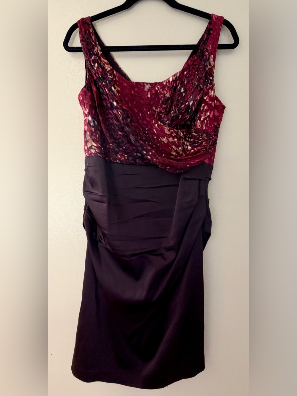 Suzi Chin Maggy Boutique Burgundy Satin Print Cocktail Dress Size 12P